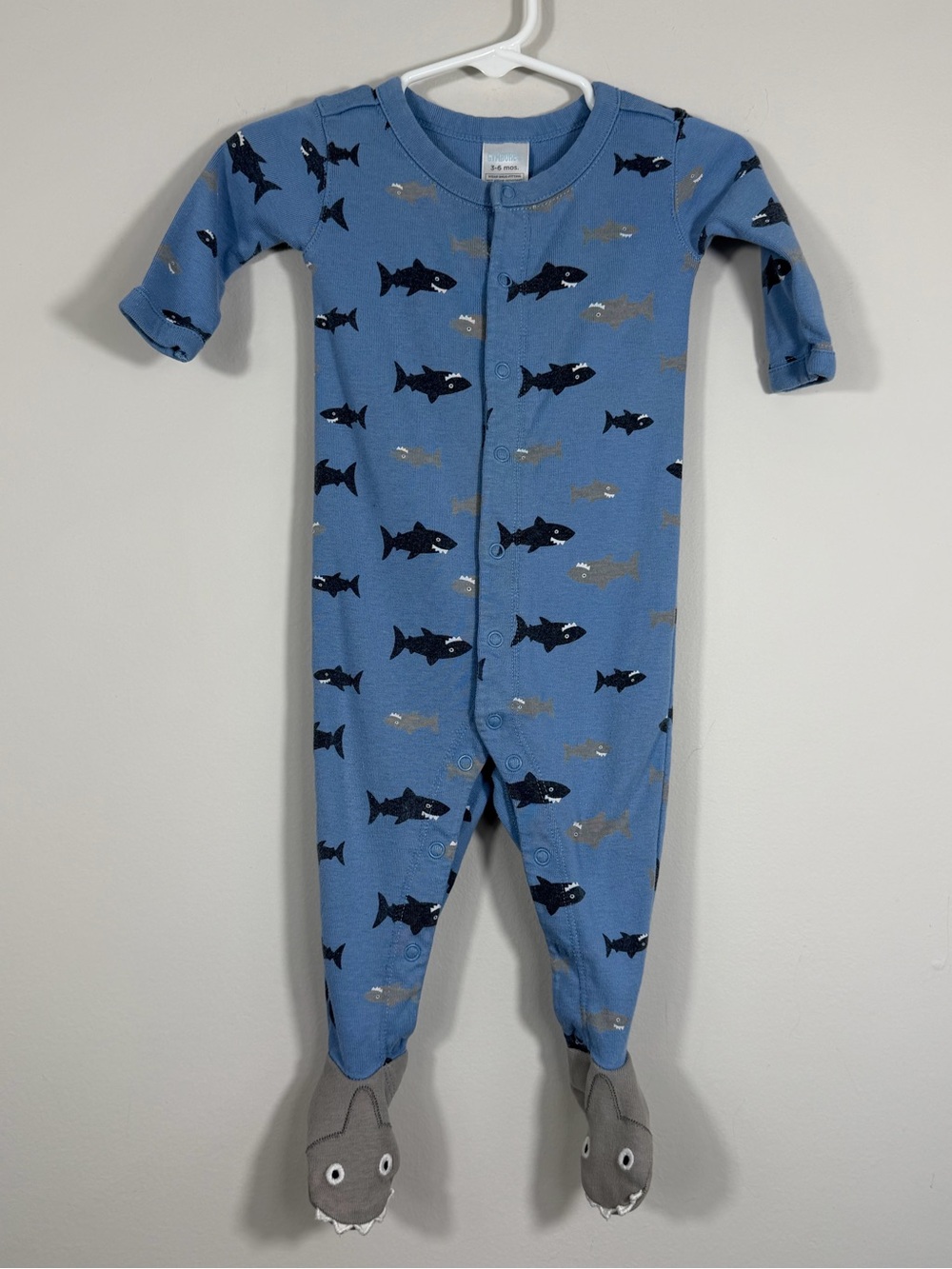Gymboree Baby 3-6M Blue Shark Footed Sleeper Pajamas 100% Cotton